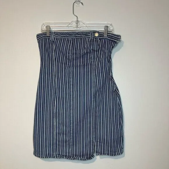 Zara Strapless Striped Denim Mini Strapless Dress Sz L - Picture 3 of 6